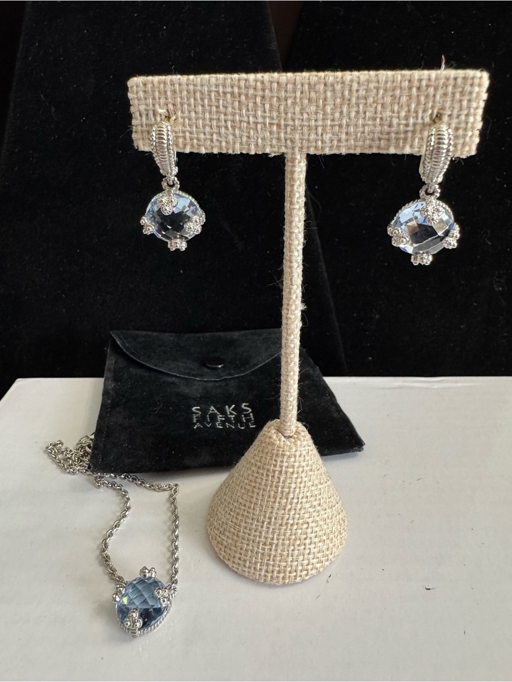 925 Silver Trio - Ice Blue Topaz Dangle Earrings & Matching Pendant Necklace